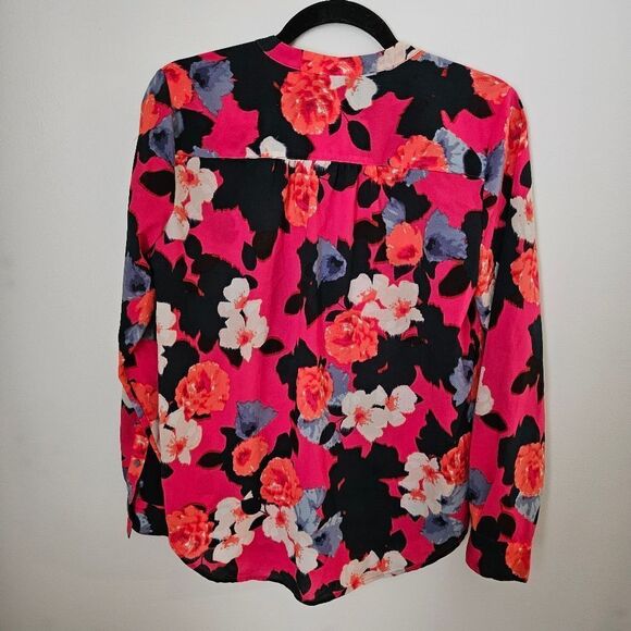 J.Crew Blouse Long Sleeve Floral Pink Purple Black Buttons Business Casual - Picture 5 of 9
